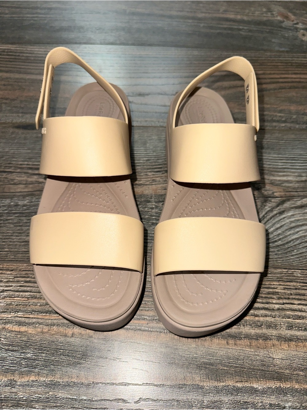 CROCS Brooklyn Low Wedge Women's Neutral Beige Double-Band Slingback Sandals
